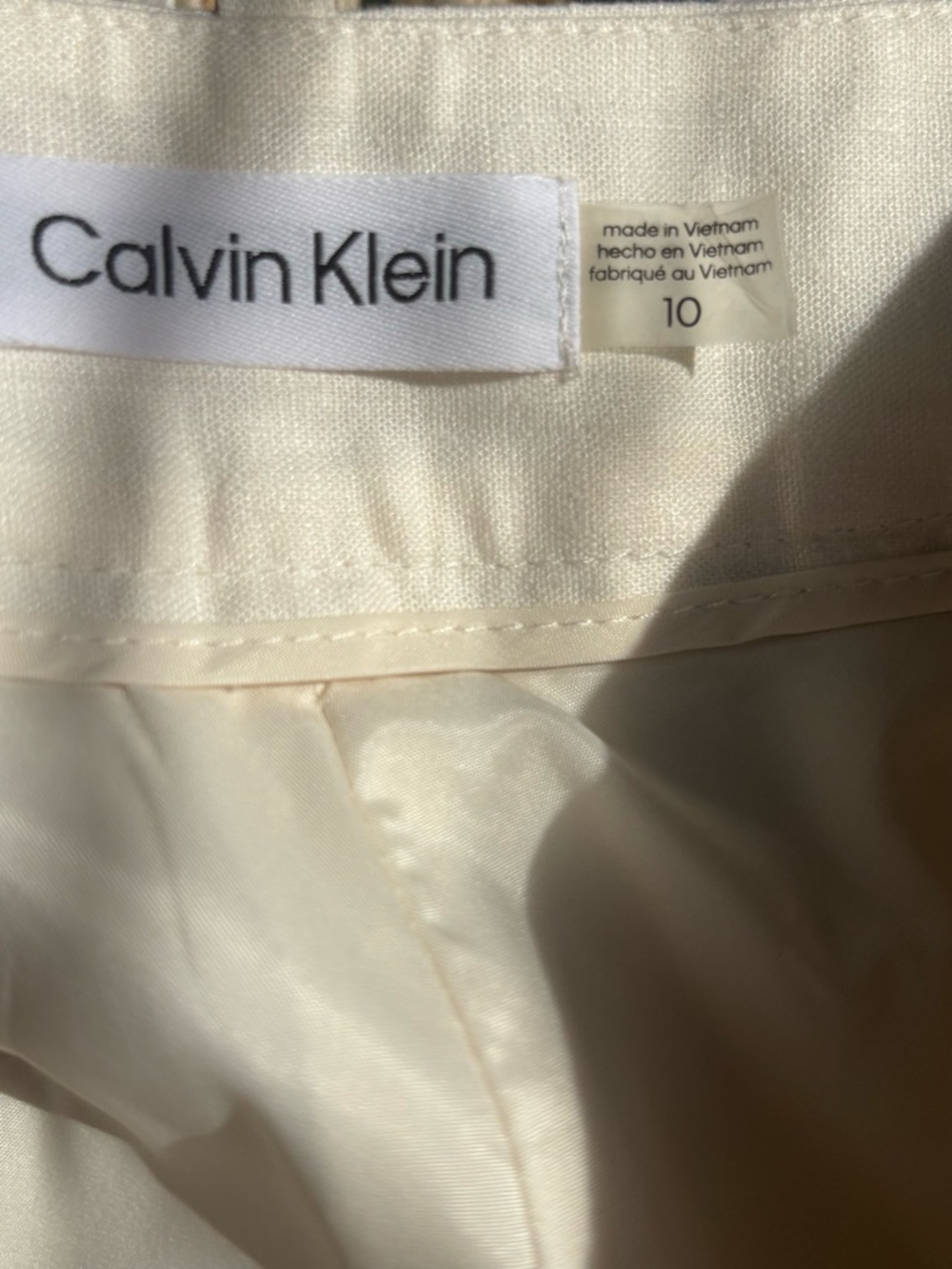 Calvin Klein Linen Blend Preppy Pleated Cream Pants Women's Size 10 - Picture 5 of 6